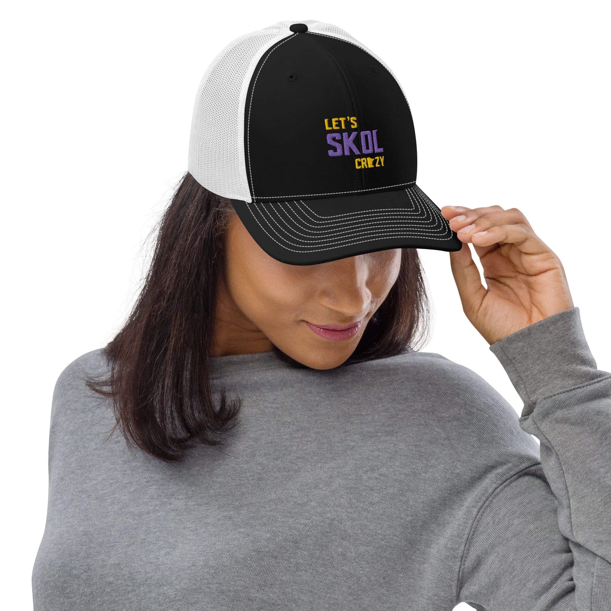 Let's Skol Crazy Minnesota Vikings Football Fan Skol Embroidered Trucker Cap ThatMNLife Black / White Minnesota Custom T-Shirts and Gifts