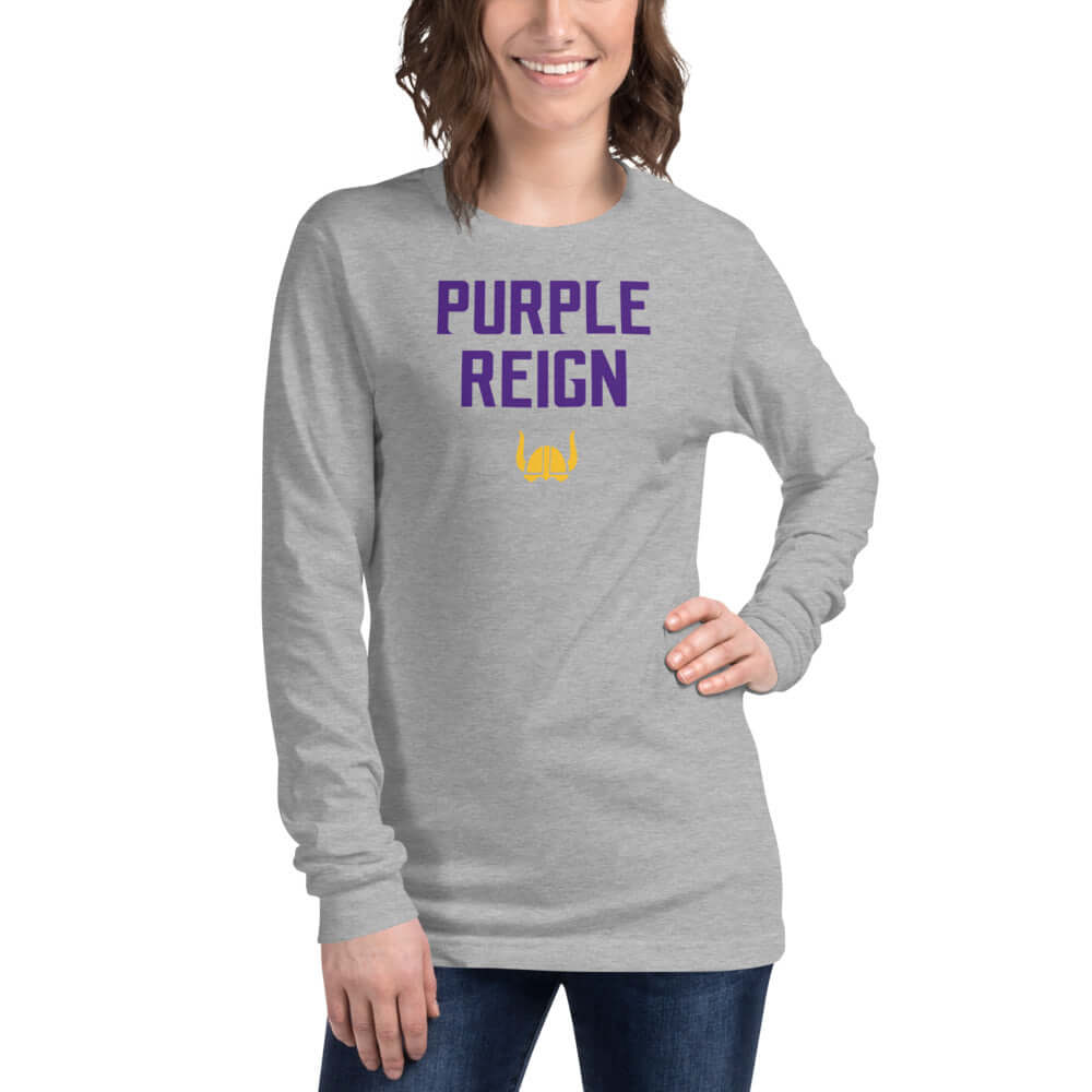 Purple Reign - Minnesota Vikings Fan Women's Long Sleeve Shirt ThatMNLife Long Sleeve Athletic Heather / S Minnesota Custom T-Shirts and Gifts