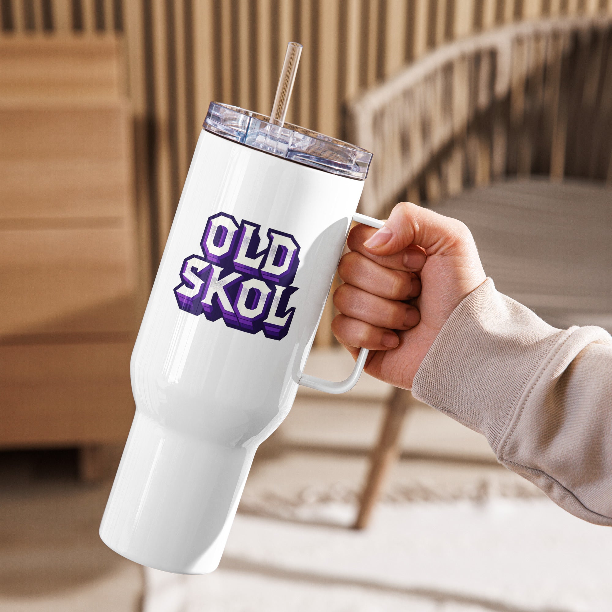 Old Skol Minnesota Vikings Fan Travel Mug with Handle