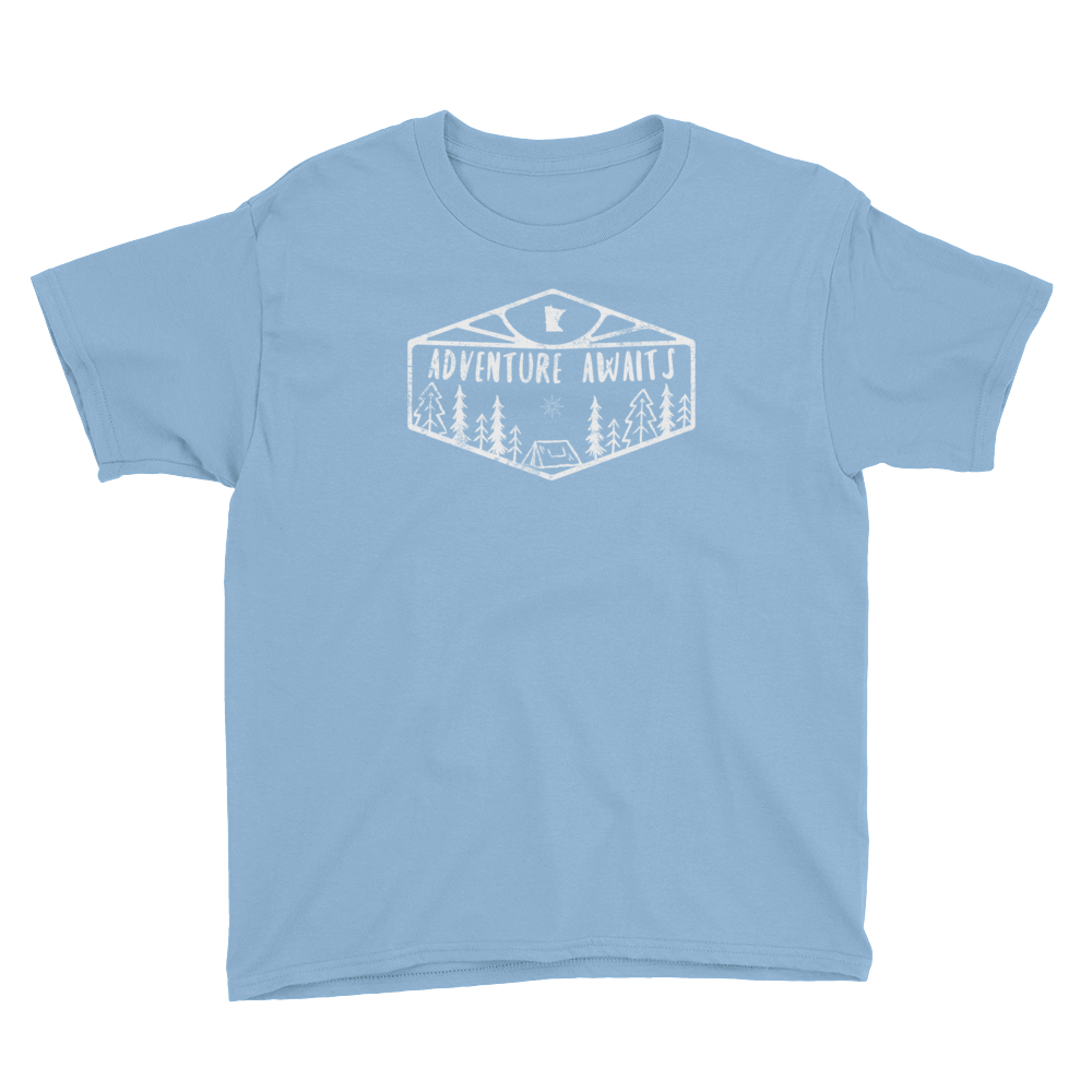 Adventure Awaits Minnesota Outdoors Kids/Youth T-Shirt ThatMNLife T-Shirt Light Blue / XS Minnesota Custom T-Shirts and Gifts