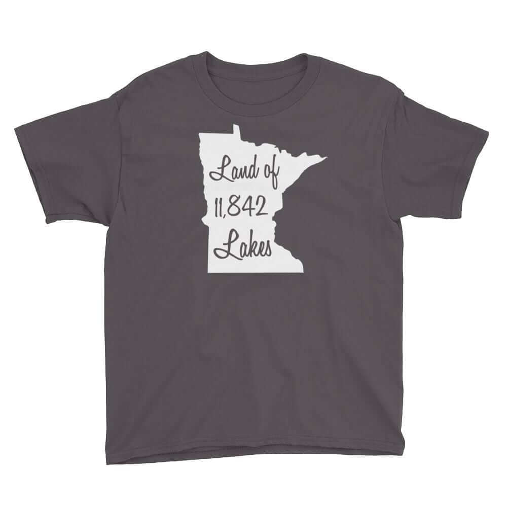 Land of 11,842 Lakes - Minnesota 10,000 Lakes Youth T-Shirt ThatMNLife T-Shirt Charcoal / S Minnesota Custom T-Shirts and Gifts