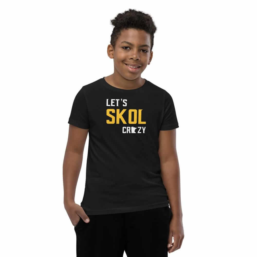 Let's Skol Crazy Minnesota Vikings Football Fan Skol Youth Short Sleeve T-Shirt ThatMNLife Black / S Minnesota Custom T-Shirts and Gifts