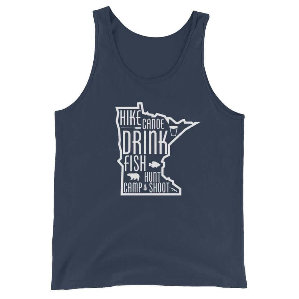 Minnesota Outdoors Hike Canoe Fish Hunt Camp Shoot MN Men's/Women's Tank Top ThatMNLife Tank Top Navy / XS Minnesota Custom T-Shirts and Gifts