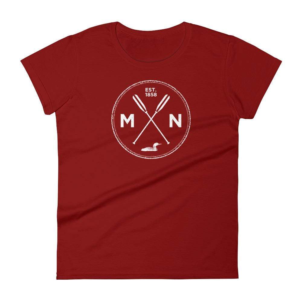 Minnesota Seal - MN, Est 1858, Loon, Oars Women's T Shirt ThatMNLife T-Shirt Independence Red / S Minnesota Custom T-Shirts and Gifts