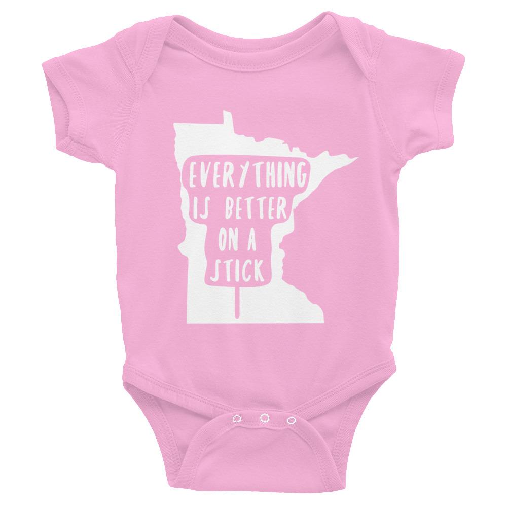 Minnesota State Fair "Everything Is Better on a Stick" Baby Onesie ThatMNLife Baby Onesie Pink / 6M Minnesota Custom T-Shirts and Gifts