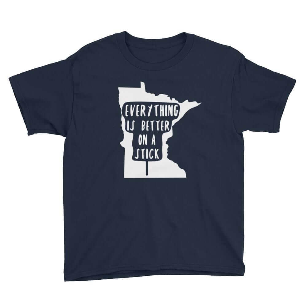 Minnesota State Fair "Everything Is Better on a Stick" Youth T-Shirt ThatMNLife T-Shirt Navy / S Minnesota Custom T-Shirts and Gifts