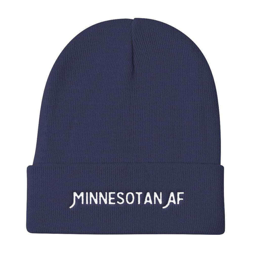 "Minnesotan AF" Beanie Hat ThatMNLife Beanie Navy Minnesota Custom T-Shirts and Gifts