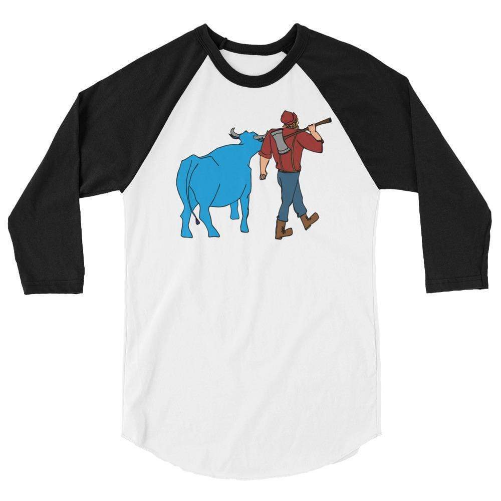 Paul Bunyan/Babe the Blue Ox Men's/Unisex Raglan ThatMNLife Long Sleeve White/Black / XS Minnesota Custom T-Shirts and Gifts