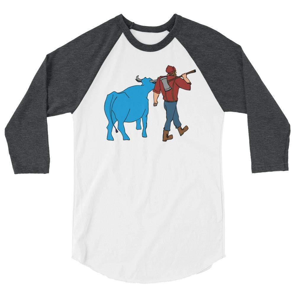 Paul Bunyan/Babe the Blue Ox Men's/Unisex Raglan ThatMNLife Long Sleeve White/Heather Charco / XS Minnesota Custom T-Shirts and Gifts