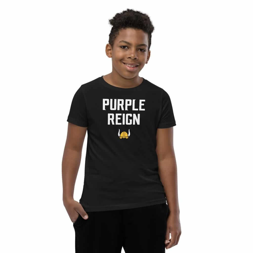 Purple Reign Minnesota Vikings Football Fan Skol Youth Short Sleeve T-Shirt ThatMNLife Black / S Minnesota Custom T-Shirts and Gifts